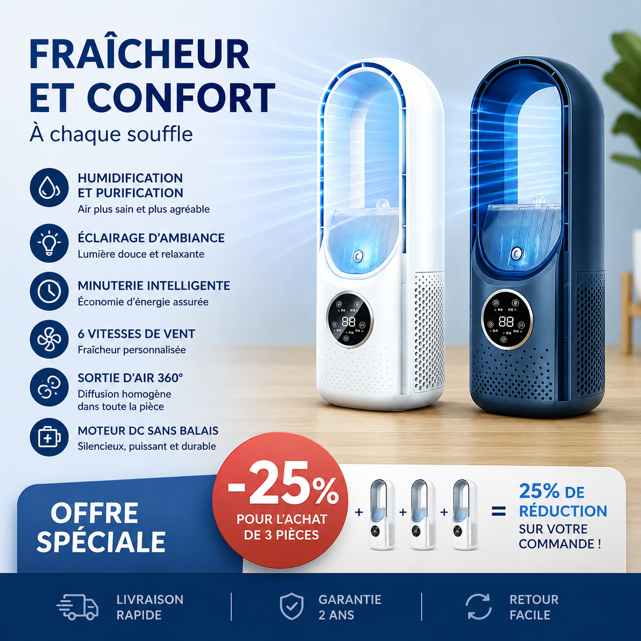 Mini Climatiseur Portable Novari - Silencieux & Sans Pale